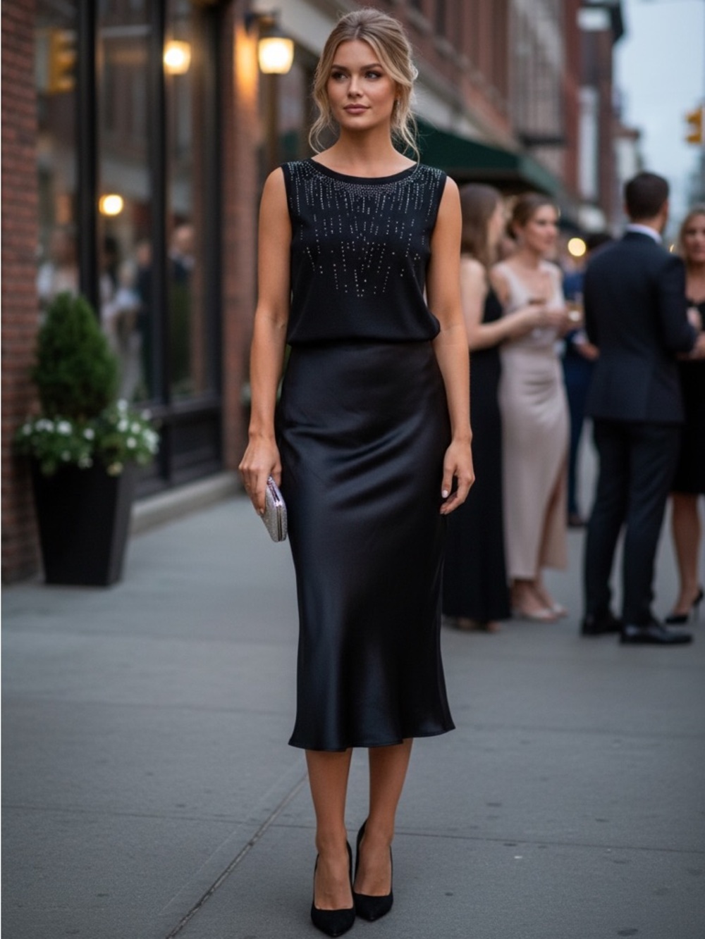 Timeless Elegance Black Sequin-Embellished Sleeveless Tank Classy Evening Chic